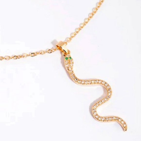 LOVISA RETRO SNAKE GOLD CLEAR/GREEN CZ STONES PENDANT CHAIN NECKLACE**NEW! - Picture 1 of 4